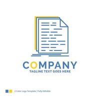 Code. coding. doc. programming. script Blue Yellow Business Logo template. Creative Design Template Place for Tagline. vector