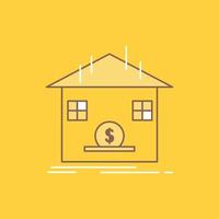 depósito. seguro. ahorros. reembolso. icono lleno de línea plana de banco. hermoso botón de logotipo sobre fondo amarillo para ui y ux. sitio web o aplicación móvil vector