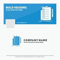 Blue Business Logo Template for expertise. checklist. check. list. document. Facebook Timeline Banner Design. vector web banner background illustration