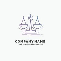 Balance. decision. justice. law. scale Purple Business Logo Template. Place for Tagline vector