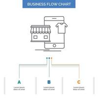 shopping. garments. buy. online. shop Business Flow Chart Design with 3 Steps. Line Icon For Presentation Background Template Place for text vector