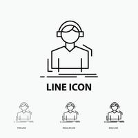 Engineer. headphones. listen. meloman. music Icon in Thin. Regular and Bold Line Style. Vector illustration