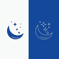 luna. noche. estrella. clima. línea espacial y botón web de glifo en banner vertical de color azul para ui y ux. sitio web o aplicación móvil vector