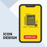 Calculation. data. financial. investment. market Glyph Icon in Mobile for Download Page. Yellow Background vector