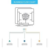 3d. dimensional. holographic. scan. scanner Business Flow Chart Design with 3 Steps. Line Icon For Presentation Background Template Place for text vector