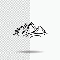 hill. landscape. nature. mountain. sun Line Icon on Transparent Background. Black Icon Vector Illustration