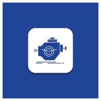 Blue Round Button for Engine. industry. machine. motor. performance Glyph icon vector