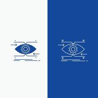 attention. eye. focus. looking. vision Line and Glyph web Button in Blue color Vertical Banner for UI and UX. website or mobile application vector