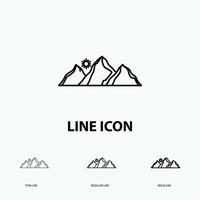 hill. landscape. nature. mountain. sun Icon in Thin. Regular and Bold Line Style. Vector illustration