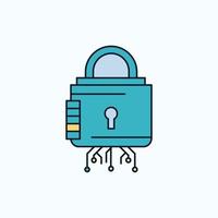 Security. cyber. lock. protection. secure Flat Icon. green and Yellow sign and symbols for website and Mobile appliation. vector illustration