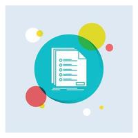 Check. filing. list. listing. registration White Glyph Icon colorful Circle Background vector