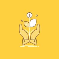 business. company. growth. plant. rise Flat Line Filled Icon. Beautiful Logo button over yellow background for UI and UX. website or mobile application vector