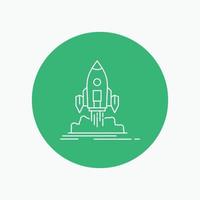 Launch. mission. shuttle. startup. publish White Line Icon in Circle background. vector icon illustration
