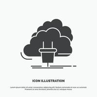 nube. conexión. energía. la red. icono de poder símbolo gris vectorial de glifo para ui y ux. sitio web o aplicación móvil vector