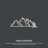 Cerro. paisaje. naturaleza. montaña. icono de escena. símbolo de vector de línea para ui y ux. sitio web o aplicación móvil