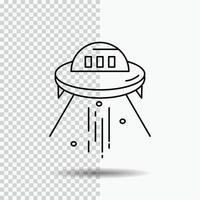 astronave. espacio. Embarcacion. cohete. icono de línea alienígena sobre fondo transparente. ilustración de vector de icono negro