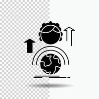abilities. development. Female. global. online Glyph Icon on Transparent Background. Black Icon vector