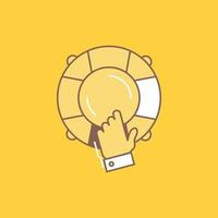 emergency. guard. help. insurance. lifebuoy Flat Line Filled Icon. Beautiful Logo button over yellow background for UI and UX. website or mobile application vector