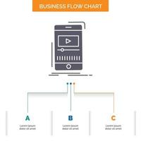 media. music. player. video. mobile Business Flow Chart Design with 3 Steps. Glyph Icon For Presentation Background Template Place for text. vector