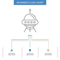 space ship. space. ship. rocket. alien Business Flow Chart Design with 3 Steps. Line Icon For Presentation Background Template Place for text vector