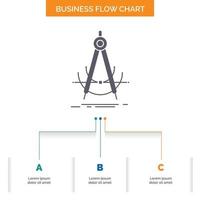 Precision. accure. geometry. compass. measurement Business Flow Chart Design with 3 Steps. Glyph Icon For Presentation Background Template Place for text. vector