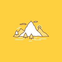 Nature. hill. landscape. mountain. scene Flat Line Filled Icon. Beautiful Logo button over yellow background for UI and UX. website or mobile application vector