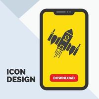 spacecraft. spaceship. ship. space. alien Glyph Icon in Mobile for Download Page. Yellow Background vector