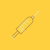 syringe. injection. vaccine. needle. shot Flat Line Filled Icon. Beautiful Logo button over yellow background for UI and UX. website or mobile application vector