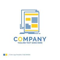 news. newsletter. newspaper. media. paper Blue Yellow Business Logo template. Creative Design Template Place for Tagline. vector