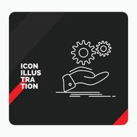 Red and Black Creative presentation Background for solution. hand. idea. gear. services Line Icon vector