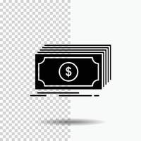 dinero. dólar. Finanzas. fondos. icono de glifo de dinero sobre fondo transparente. icono negro vector