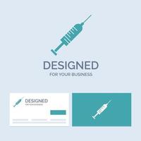 syringe. injection. vaccine. needle. shot Business Logo Glyph Icon Symbol for your business. Turquoise Business Cards with Brand logo template. vector