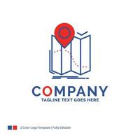 Company Name Logo Design For gps. location. map. navigation. route. Blue and red Brand Name Design with place for Tagline. Abstract Creative Logo template for Small and Large Business. vector