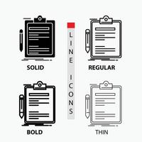 Contract. check. Business. done. clip board Icon in Thin. Regular. Bold Line and Glyph Style. Vector illustration