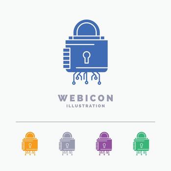 Security. cyber. lock. protection. secure 5 Color Glyph Web Icon Template isolated on white. Vector illustration