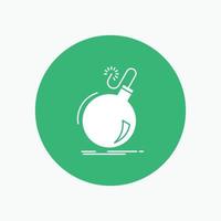 Bomb. boom. danger. ddos. explosion White Glyph Icon in Circle. Vector Button illustration
