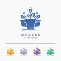 growth. money. plant. pot. tree 5 Color Glyph Web Icon Template isolated on white. Vector illustration