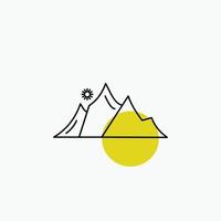 Cerro. paisaje. naturaleza. montaña. icono de línea de sol vector