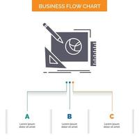 logo. design. creative. idea. design process Business Flow Chart Design with 3 Steps. Glyph Icon For Presentation Background Template Place for text. vector