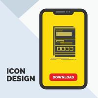 Browser. dynamic. internet. page. responsive Glyph Icon in Mobile for Download Page. Yellow Background vector