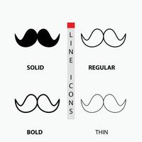 moustache. Hipster. movember. male. men Icon in Thin. Regular. Bold Line and Glyph Style. Vector illustration