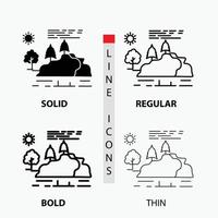 hill. landscape. nature. mountain. rain Icon in Thin. Regular. Bold Line and Glyph Style. Vector illustration