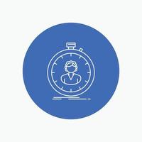 fast. speed. stopwatch. timer. girl White Line Icon in Circle background. vector icon illustration