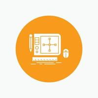 design. Graphic. Tool. Software. web Designing White Glyph Icon in Circle. Vector Button illustration