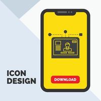 interface. website. user. layout. design Glyph Icon in Mobile for Download Page. Yellow Background vector