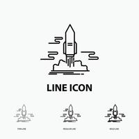 launch. Publish. App. shuttle. space Icon in Thin. Regular and Bold Line Style. Vector illustration