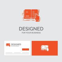 plantilla de logotipo de empresa para libro. lección. estudiar. literatura. lectura. tarjetas de visita naranjas con plantilla de logotipo de marca. vector