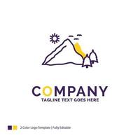 Company Name Logo Design For mountain. landscape. hill. nature. scene. Purple and yellow Brand Name Design with place for Tagline. Creative Logo template for Small and Large Business. vector