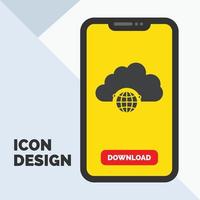 network. city. globe. hub. infrastructure Glyph Icon in Mobile for Download Page. Yellow Background vector