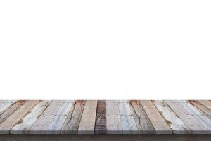 Empty wooden table top isolated on white background for product display photo